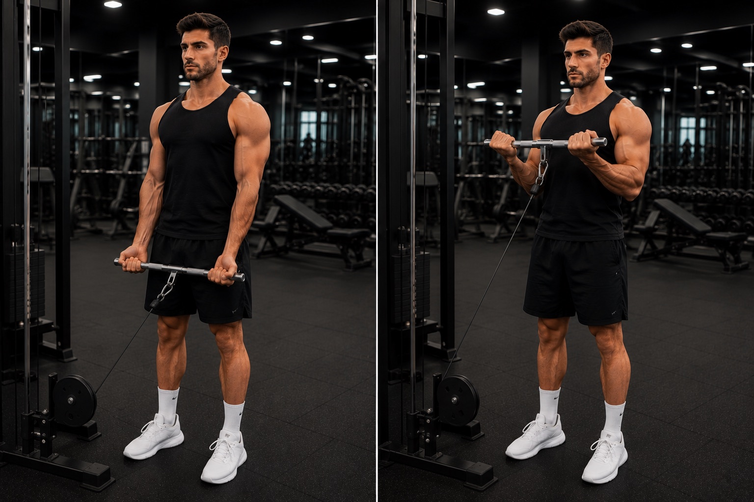 Curl de biceps en polea con barra