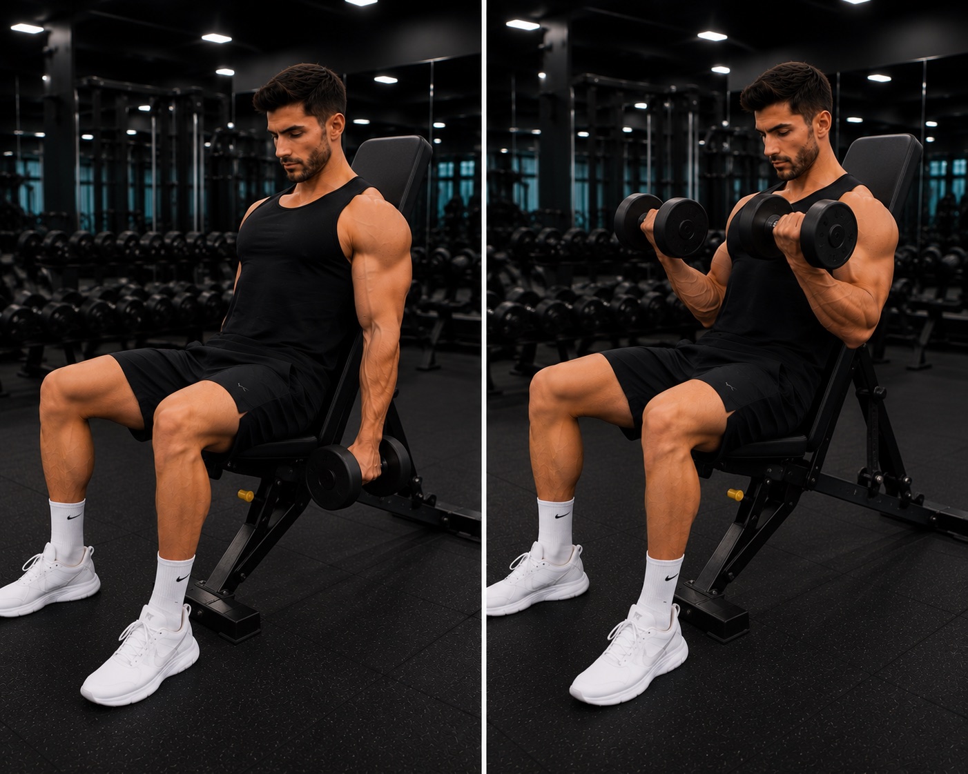 Curl de biceps con banco inclinado