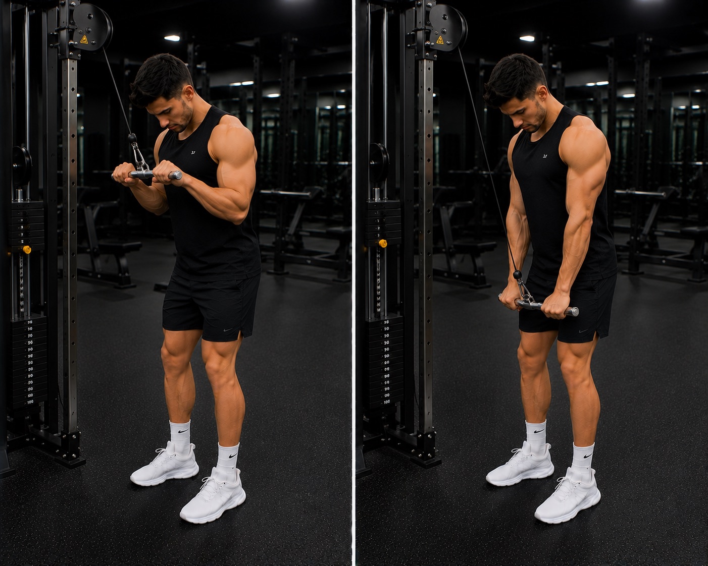 Extensiones de triceps en polea con barra