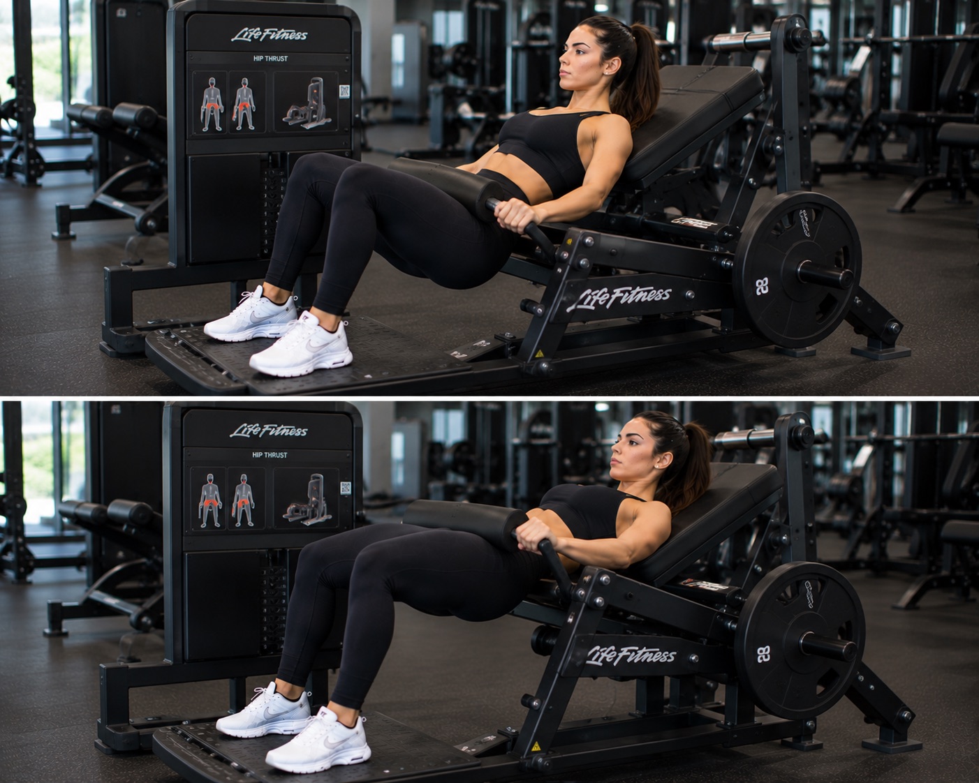 Hip trust en maquina life fitness